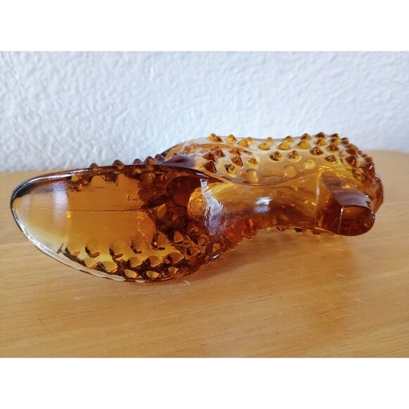 Fenton Glass Shoe Slipper Amber Hobnail Unmarked - Picture 4 of 4